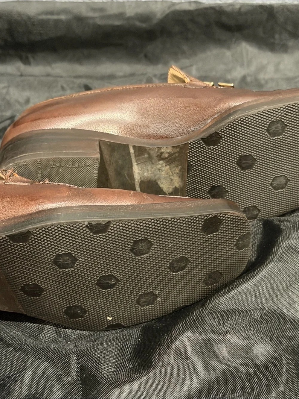 Vintage Gucci Square-ToenBrown Leather Women's Loafers with Gold Bar Detail, Sz6